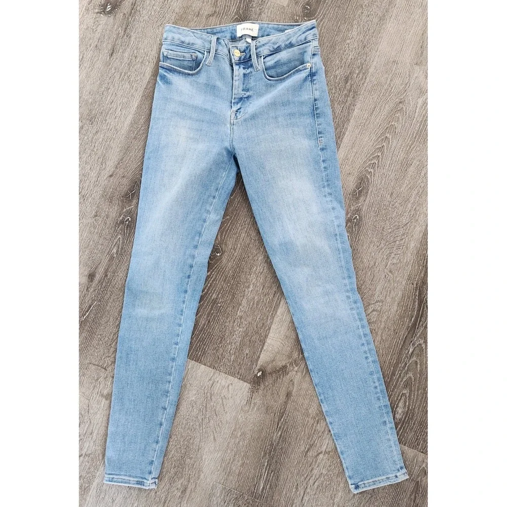 FRAME Le One Skinny Jeans Light Wash Blue High Rise Stretch Denim Size 1